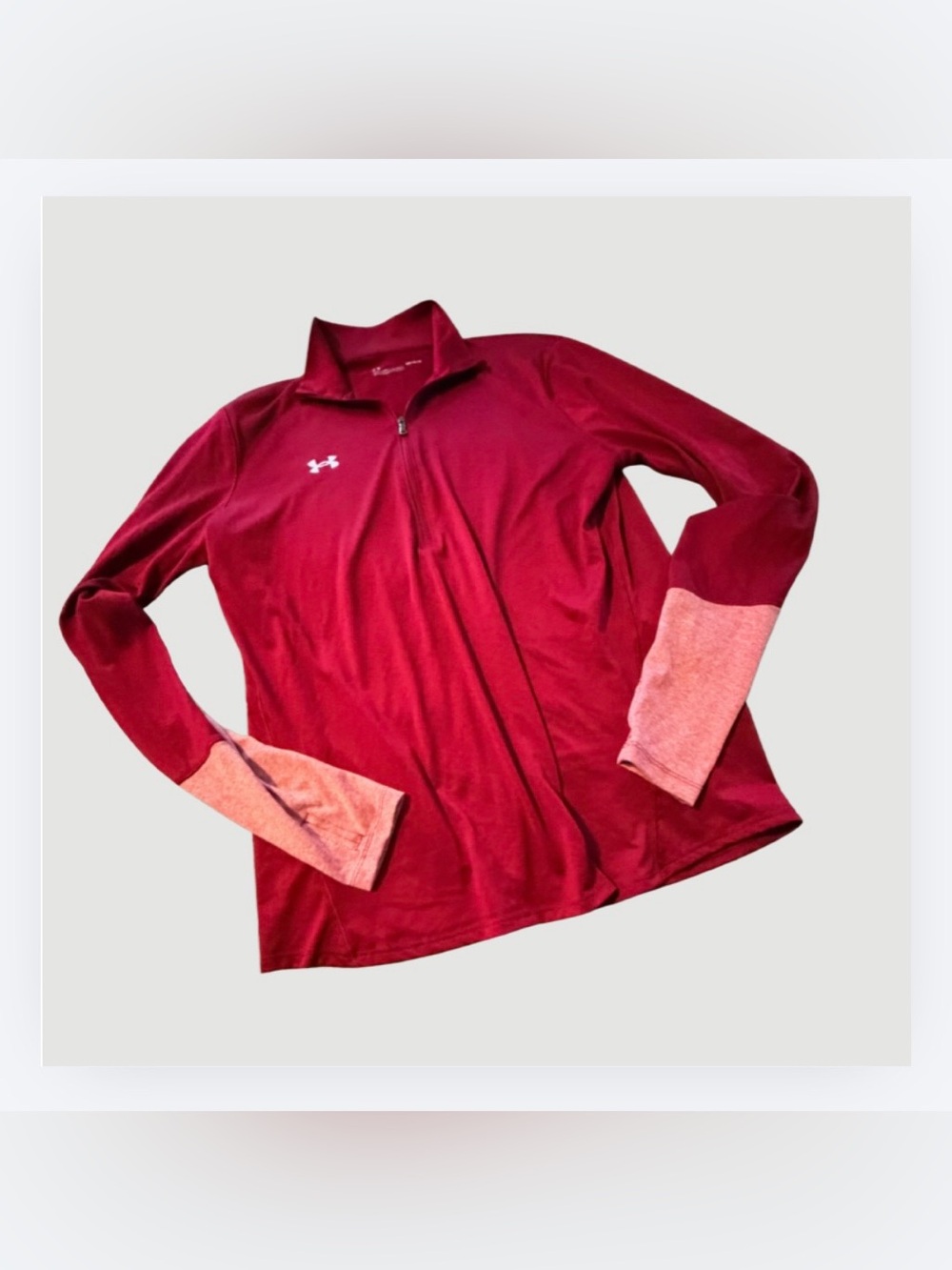 Under Armor Women’s Burgundy Locker 1/4-Zip Pullover with Light Pink Cuffs, Sz L